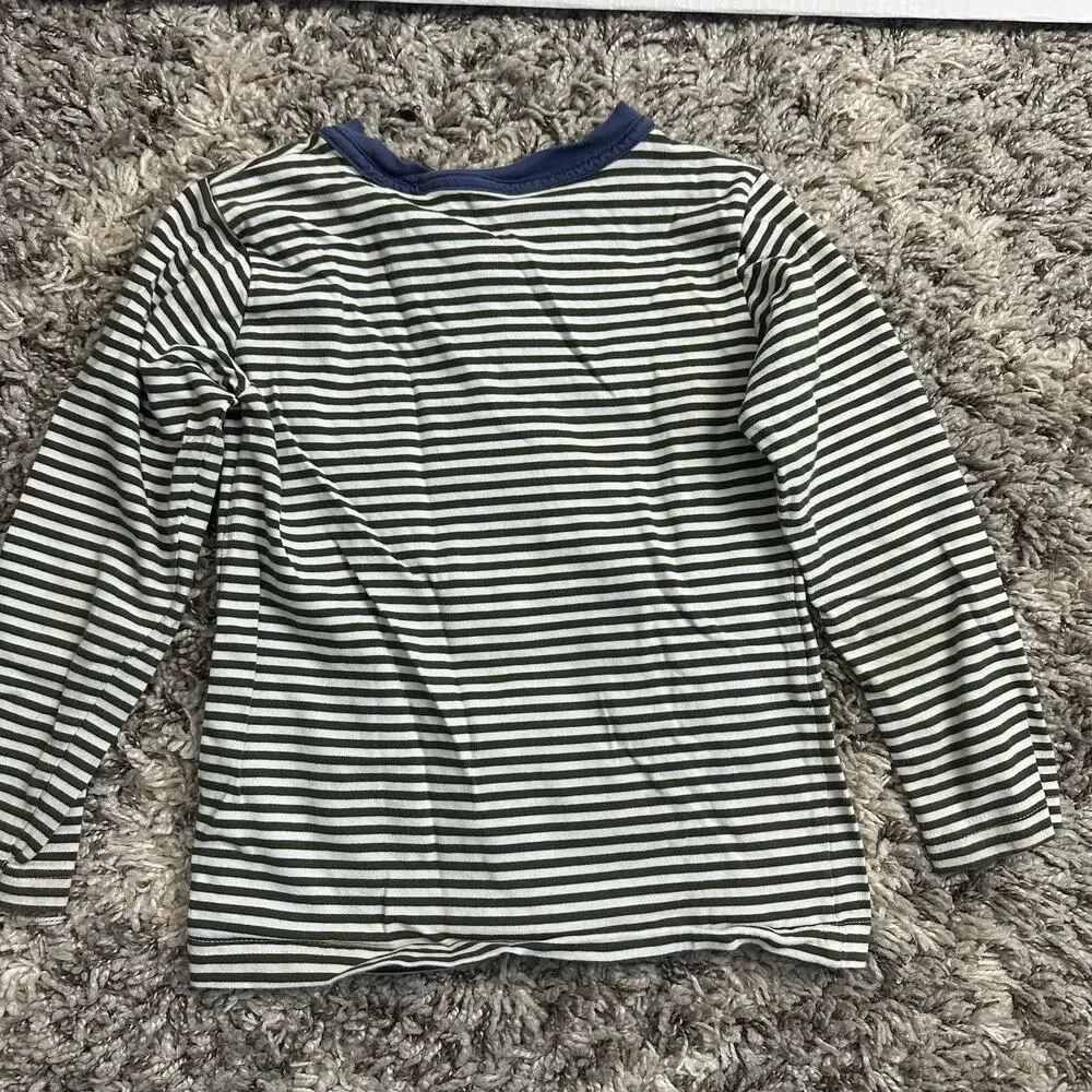 Kitestrings Hartsrings Blue Green Striped Henley Long Sleeve Shirt Boys Size 7